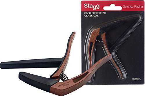 Stagg Effekt Flach Trigger Capo für klassische Gitarre Dunkles Holz von Stagg
