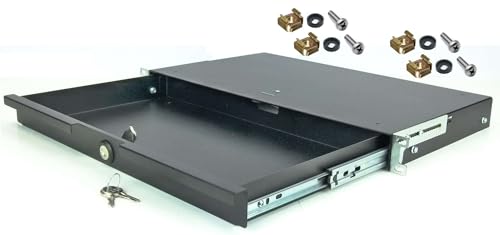 1 HE Rackschublade 27 cm tief in Schwarz RAL 9005, 19" 483 mm mit Schloss, Server Rack Schublade von Stahlflex