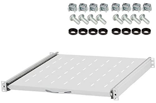 1 HE ausziehbare Rackablage, 45 cm tief in Grau RAL 7035, 19" 483 mm ausziebarer Fachboden Trägereinschub Rack Ablage Boden (1HE ausz. Ablage 450 mm GRAU, 1 Stück) von Stahlflex