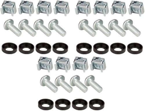 12 x Montageschrauben Rackschrauben M6 x 16 Käfigmutter Montageschrauben Käfigmutternset M6 Montagesatz 10" & 19" Schränke Netzwerk Schrauben Rack Käfigmuttern (3 VPE) von Stahlflex