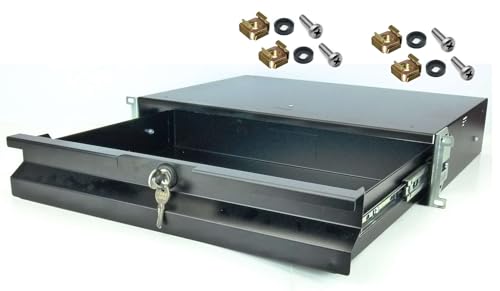 2 HE Rackschublade 32 cm tief in Schwarz RAL 9005, 19" 483 mm mit Schloss, Server Rack Schublade von Stahlflex