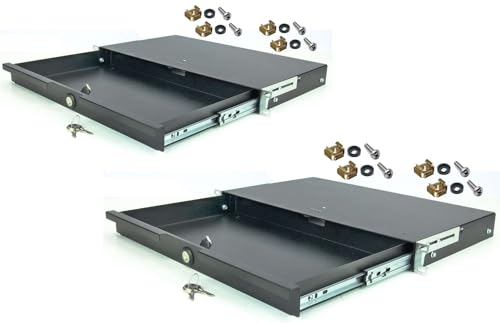 2 Stück 1 HE Rackschublade 27 cm tief in Schwarz RAL 9005, 19" 483 mm mit Schloss, Server Rack Schublade von Stahlflex