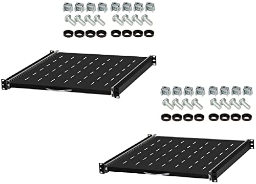 2 Stück 1 HE ausziehbare Rackablage, 45 cm tief, 19" 483 mm ausziebarer Fachboden Trägereinschub Rack Ablage Boden (1HE ausz. Ablage 450 mm, 2 Stück) von Stahlflex