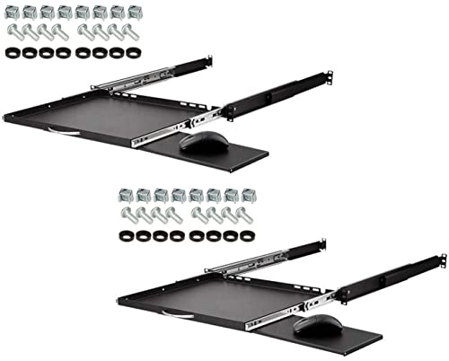 2 Stück 1 HE ausziehbare Rackablage mit Mouspad, 35 cm tief, 19" 483 mm ausziebarer Fachboden Trägereinschub Rack Ablage Boden (1HE ausz. Ablage 350mm Mouse, 2 Stück) von Stahlflex