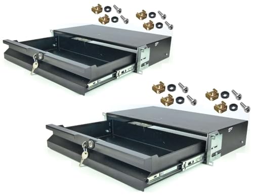 2 Stück 2 HE Rackschublade 27 cm tief in Schwarz RAL 9005, 19" 483 mm mit Schloss, Server Rack Schublade von Stahlflex
