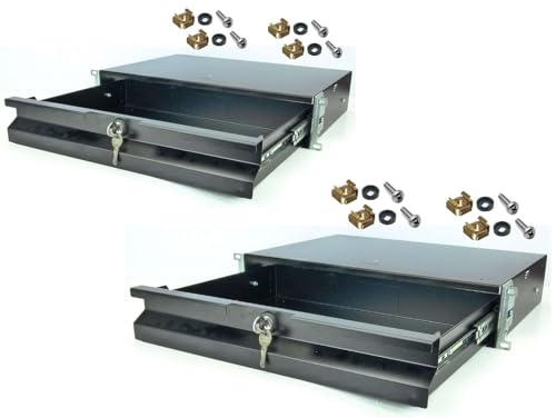 2 Stück 2 HE Rackschublade 32 cm tief in Schwarz RAL 9005, 19" 483 mm mit Schloss, Server Rack Schublade von Stahlflex