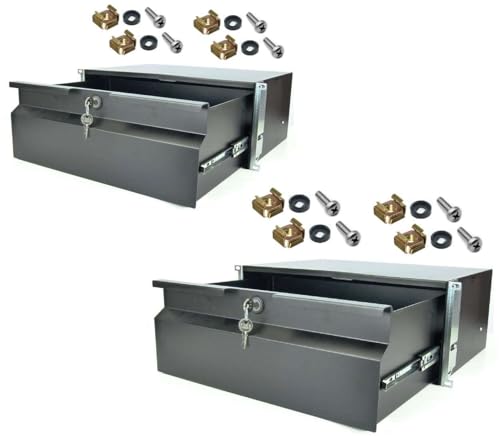 2 Stück 4 HE Rackschublade 32 cm tief in Schwarz RAL 9005, 19" 483 mm mit Schloss, Server Rack Schublade von Stahlflex