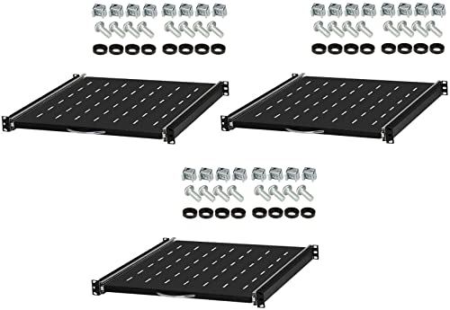 3 Stück 1 HE ausziehbare Rackablage, 45 cm tief, 19" 483 mm ausziebarer Fachboden Trägereinschub Rack Ablage Boden (1HE ausz. Ablage 450 mm, 3 Stück) von Stahlflex