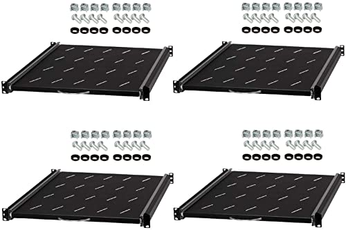 4 Stück 1 HE ausziehbare Rackablage, 55 cm tief, 19" 483 mm ausziebarer Fachboden Trägereinschub Rack Ablage Boden (1HE ausz. Ablage 550mm, 4 Stück) von Stahlflex