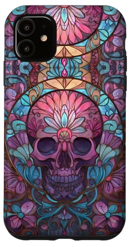 Boho Skull Floral Swirl Stained Art Effect Stain Art Pink Hülle für iPhone 11 Boho Skull Floral Swirl Stained Art Effect Stain Art Pink Hülle für iPhone 11 von Stained Art Effects ADC