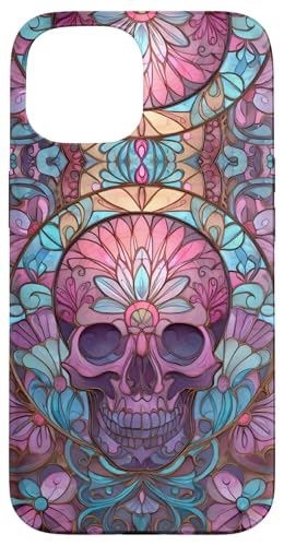 Boho Skull Floral Swirl Stained Art Effect Stain Art Pink Hülle für iPhone 15 Boho Skull Floral Swirl Stained Art Effect Stain Art Pink Hülle für iPhone 15 von Stained Art Effects ADC