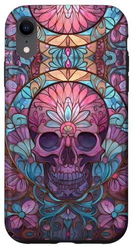 Boho Skull Floral Swirl Stained Art Effect Stain Art Pink Hülle für iPhone XR Boho Skull Floral Swirl Stained Art Effect Stain Art Pink Hülle für iPhone XR von Stained Art Effects ADC