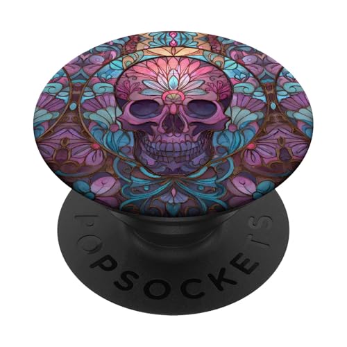 Boho Skull Floral Swirl Stained Art Effect Stain Art Pink PopSockets Klebender PopGrip von Stained Art Effects ADC