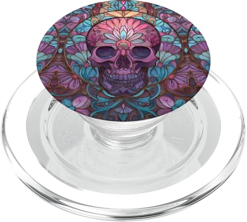 Boho Skull Floral Swirl Stained Art Effect Stain Art Pink PopSockets PopGrip für MagSafe von Stained Art Effects ADC