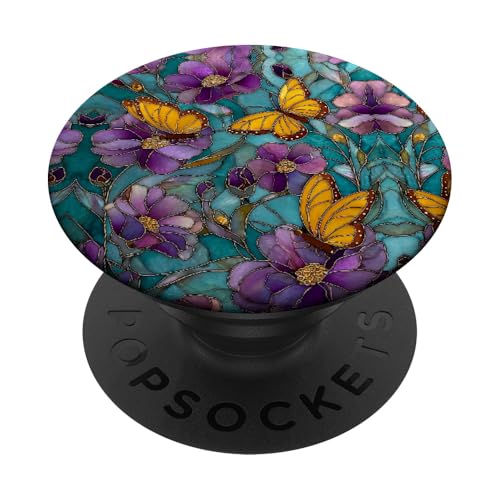 Butterflies Colorful Stained Art Effect Stain Art Floral PopSockets Klebender PopGrip von Stained Art Effects ADC