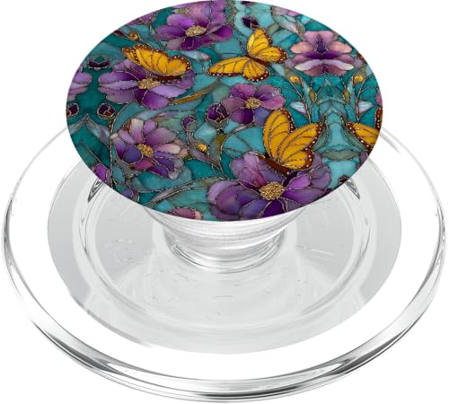 Butterflies Colorful Stained Art Effect Stain Art Floral PopSockets PopGrip für MagSafe von Stained Art Effects ADC