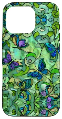 Butterflies Floral Swirl Stained Art Effect Stain Art Spring Hülle für iPhone 16 Pro Butterflies Floral Swirl Stained Art Effect Stain Art Spring Hülle für iPhone 16 Pro von Stained Art Effects ADC