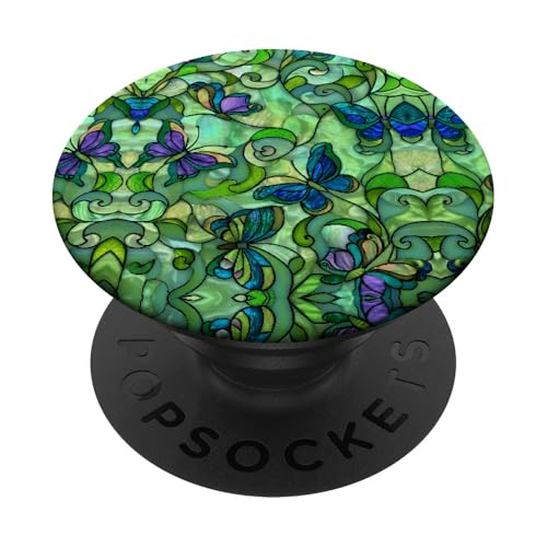 Butterflies Floral Swirl Stained Art Effect Stain Art Spring PopSockets Klebender PopGrip von Stained Art Effects ADC