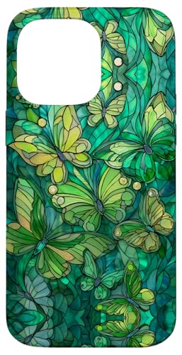 Butterflies Swirl Stained Art Effect Stain Art Lime Green Hülle für iPhone 14 Pro Max von Stained Art Effects ADC