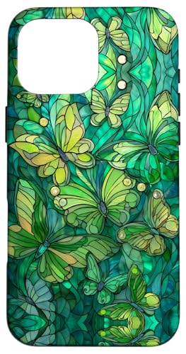 Butterflies Swirl Stained Art Effect Stain Art Lime Green Hülle für iPhone 16 Pro Max Butterflies Swirl Stained Art Effect Stain Art Lime Green Hülle für iPhone 16 Pro Max von Stained Art Effects ADC