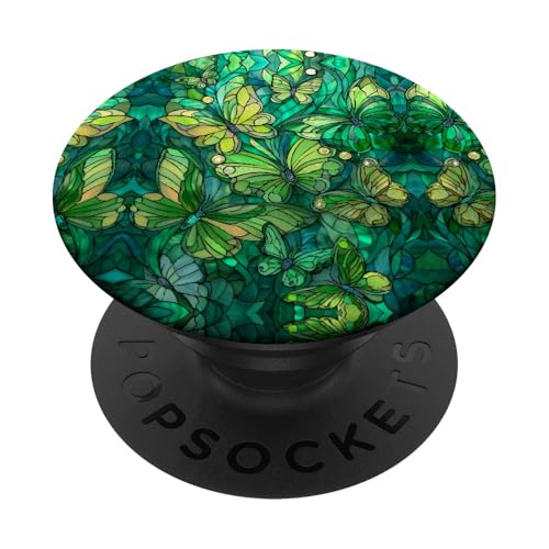 Butterflies Swirl Stained Art Effect Stain Art Lime Green PopSockets Klebender PopGrip von Stained Art Effects ADC