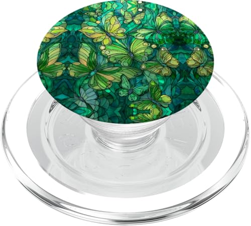Butterflies Swirl Stained Art Effect Stain Art Lime Green PopSockets PopGrip für MagSafe von Stained Art Effects ADC