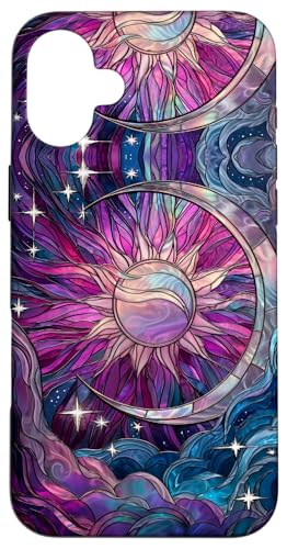Celestial Sun Moon Stars Stained Art Effect Stain Art Pink Hülle für iPhone 16 Plus Celestial Sun Moon Stars Stained Art Effect Stain Art Pink Hülle für iPhone 16 Plus von Stained Art Effects ADC