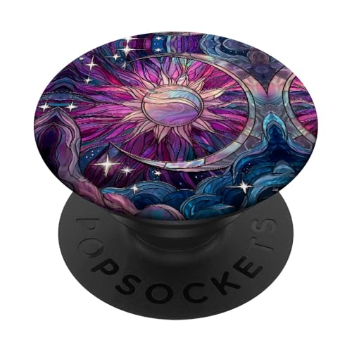Celestial Sun Moon Stars Stained Art Effect Stain Art Pink PopSockets Klebender PopGrip von Stained Art Effects ADC