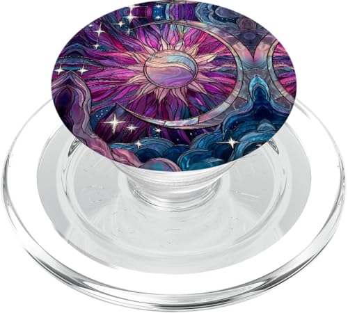 Celestial Sun Moon Stars Stained Art Effect Stain Art Pink PopSockets PopGrip für MagSafe von Stained Art Effects ADC