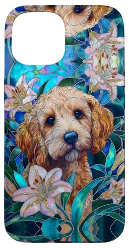 Cockapoo Dog Colorful Stained Art Effect Stain Art Lilies Hülle für iPhone 15 von Stained Art Effects ADC