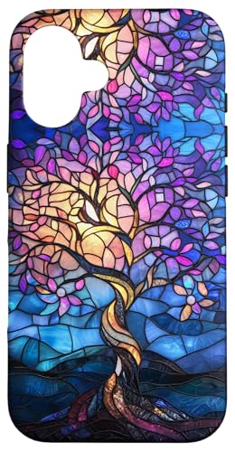 Hülle für iPhone 16 Tree of Life Roots Stained Art Stain Art Leaves Blue Pink Hülle für iPhone 16 Tree of Life Roots Stained Art Stain Art Leaves Blue Pink von Stained Art Effects ADC