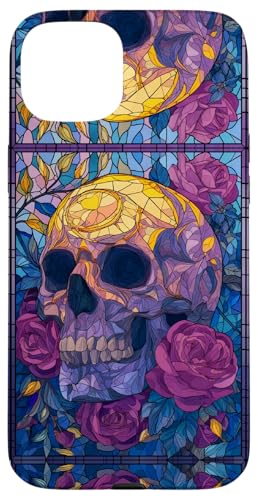 Skull Stained Art Effect Stain Art Floral Blue Purple Yellow Hülle für iPhone 15 Plus Skull Stained Art Effect Stain Art Floral Blue Purple Yellow Hülle für iPhone 15 Plus von Stained Art Effects ADC