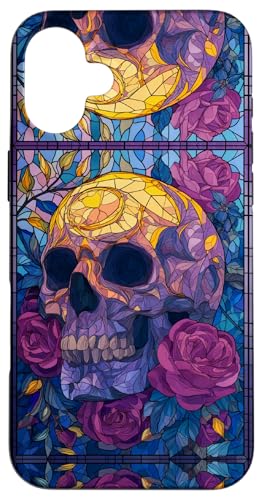 Skull Stained Art Effect Stain Art Floral Blue Purple Yellow Hülle für iPhone 16 Plus Skull Stained Art Effect Stain Art Floral Blue Purple Yellow Hülle für iPhone 16 Plus von Stained Art Effects ADC