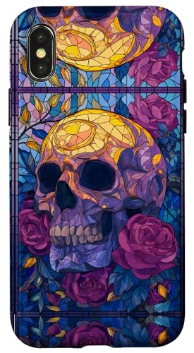 Skull Stained Art Effect Stain Art Floral Blue Purple Yellow Hülle für iPhone X/XS Skull Stained Art Effect Stain Art Floral Blue Purple Yellow Hülle für iPhone X/XS von Stained Art Effects ADC