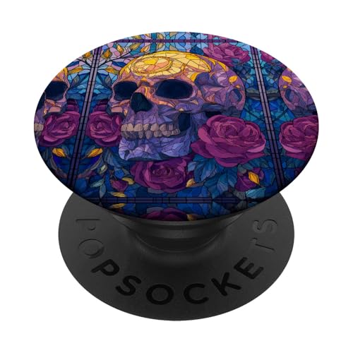 Skull Stained Art Effect Stain Art Floral Blue Purple Yellow PopSockets Klebender PopGrip von Stained Art Effects ADC