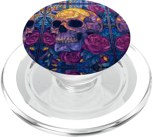 Skull Stained Art Effect Stain Art Floral Blue Purple Yellow PopSockets PopGrip für MagSafe von Stained Art Effects ADC