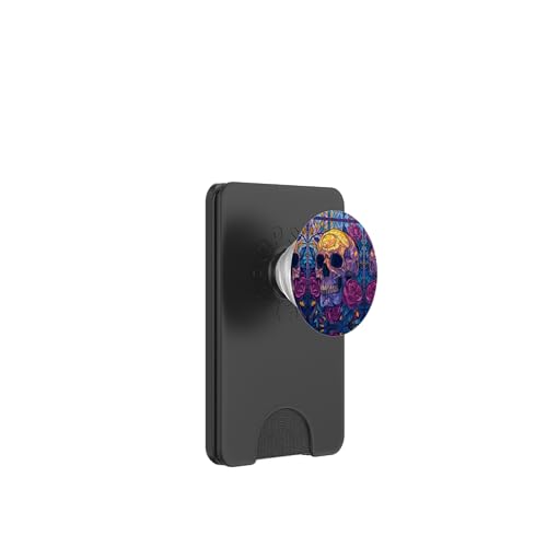 Skull Stained Art Effect Stain Art Floral Blue Purple Yellow PopSockets PopWallet für MagSafe von Stained Art Effects ADC
