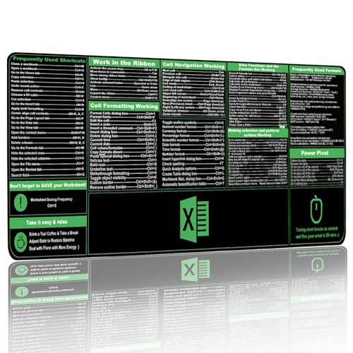 Excel Shortcut-Mauspad, Stalent Tastatur-Shortcut-Mauspad, große erweiterte Büro-Schreibtischunterlage für Dekoration, genähte Kanten, wasserdicht, rutschfeste Unterseite, Tastaturmatten, 90 x 40 cm von Stalent