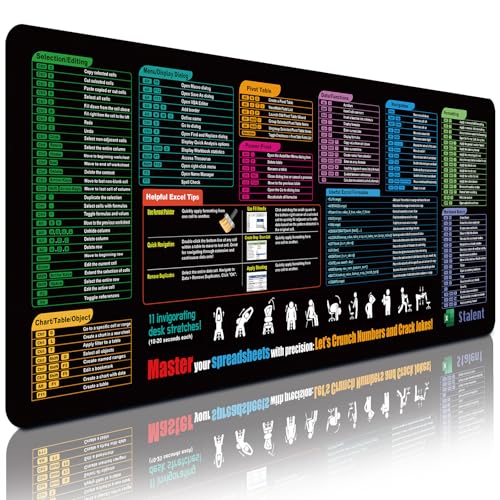 Excel Spickzettel-Schreibtischmatte, 80 x 30 cm, Excel Shortcut-Mauspad, Tastatur-Tastatur-Mauspad, XL-erweiterte Büro-PC-Gaming-Schreibtischunterlage, genähte Kanten, rutschfest, Geschenk für von Stalent