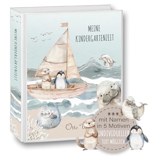 Kindergarten Ordner personalisiert Namen Wunschtext Otter Pinguin Robbe Walross A4 Blau - Meine Kindergartenzeit Kindergartenordner Portfolioordner Sammelordner Junge Mädchen von Stammbuchshop