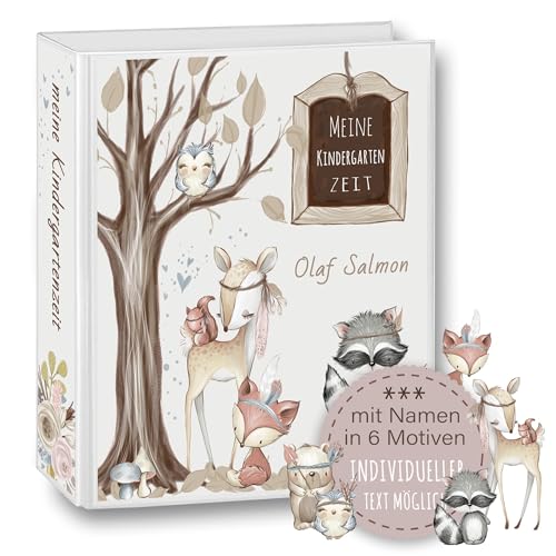 Kindergarten Ordner personalisiert mit Namen Wunschtext Jesen Reh Fuchs Bär Waschbär Eichhörnchen A4 - Meine Kindergartenzeit Kindergartenordner Portfolioordner Sammelordner Junge Mädchen Grau von Stammbuchshop