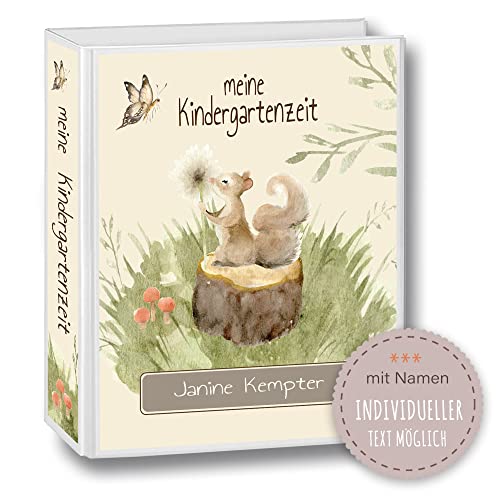 Kindergarten Ordner personalisiert mit Namen und Wunschtext Woodland Waldtiere Eichhörnchen A4 Watercolor - Meine Kindergartenzeit Kindergartenordner Portfolioordner Sammelordner Junge Mädchen von Stammbuchshop