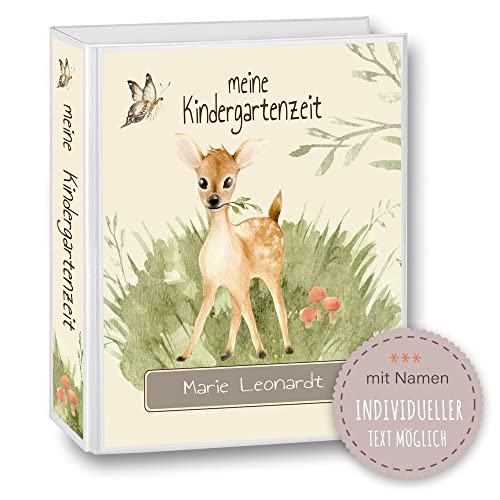 Kindergarten Ordner personalisiert mit Namen und Wunschtext Woodland Waldtiere Reh A4 Watercolor - Meine Kindergartenzeit Kindergartenordner Portfolioordner Sammelordner Junge Mädchen von Stammbuchshop