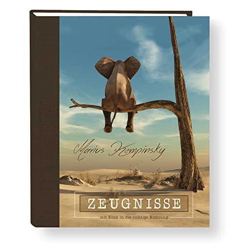 Zeugnismappe personalisiert Elefantie A4 ca. 31x24 cm beige blau Zeugnisbuch Elefant Urkundenmappe Einschulung Schulanfang von Stammbuchshop