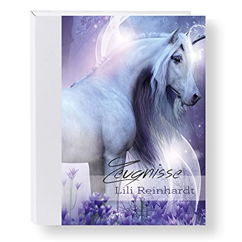 Zeugnismappe personalisiert Magic Unicorn A4 ca. 31x24 cm, Lila, Zeugnisbuch Einhorn, Urkundenmappe Einschulung, Schulanfang von Stammbuchshop