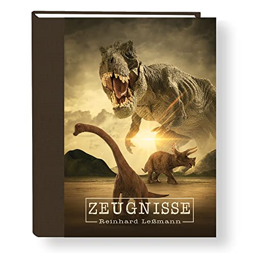 Zeugnismappe personalisiert mit Namen Dinosaurus A4 ca. 31x24 cm braun Zeugnisbuch Tyrannosaurus Rex Urkundenmappe Einschulung Schulanfang von Stammbuchshop