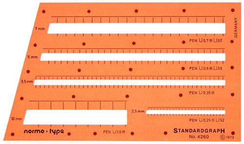 2.5mm 3.5mm 5mm 7mm 10mm Beschriftungslineal Schriftschablone Zeichenschablone Technisches Zeichnen Brief Schrift Schablone Zeichenschablone von Standardgraph Germany