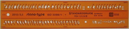 3,5mm KURSIV Schriftschablone Zeichenschablone Technisches Zeichnen Brief Schrift Schablone Zeichenschablone von Standardgraph Germany
