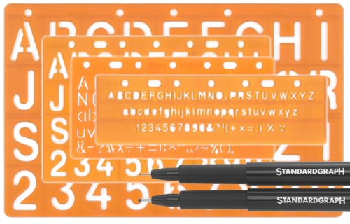 Schablonen- Set mit je einer Standardschrift 5-10-15-20 mm mit Fineliner 0,1/0,8 von Standardgraph