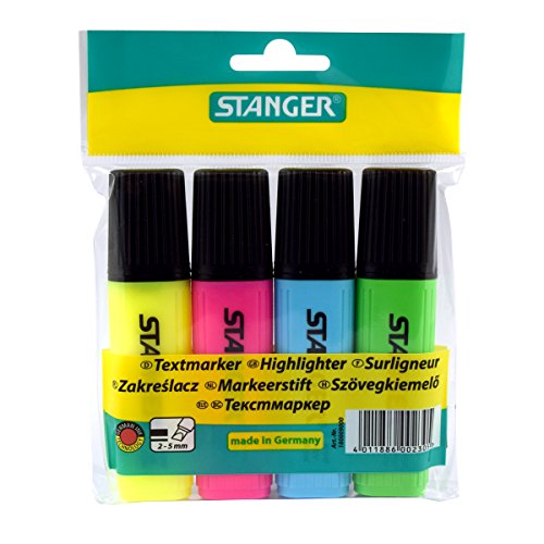 Stanger 180009000 Textmarker pocket4-er Set PB, gelb/pink/blau/grün von Stanger